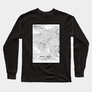 Mount Everest Topographic Map White and Black Long Sleeve T-Shirt